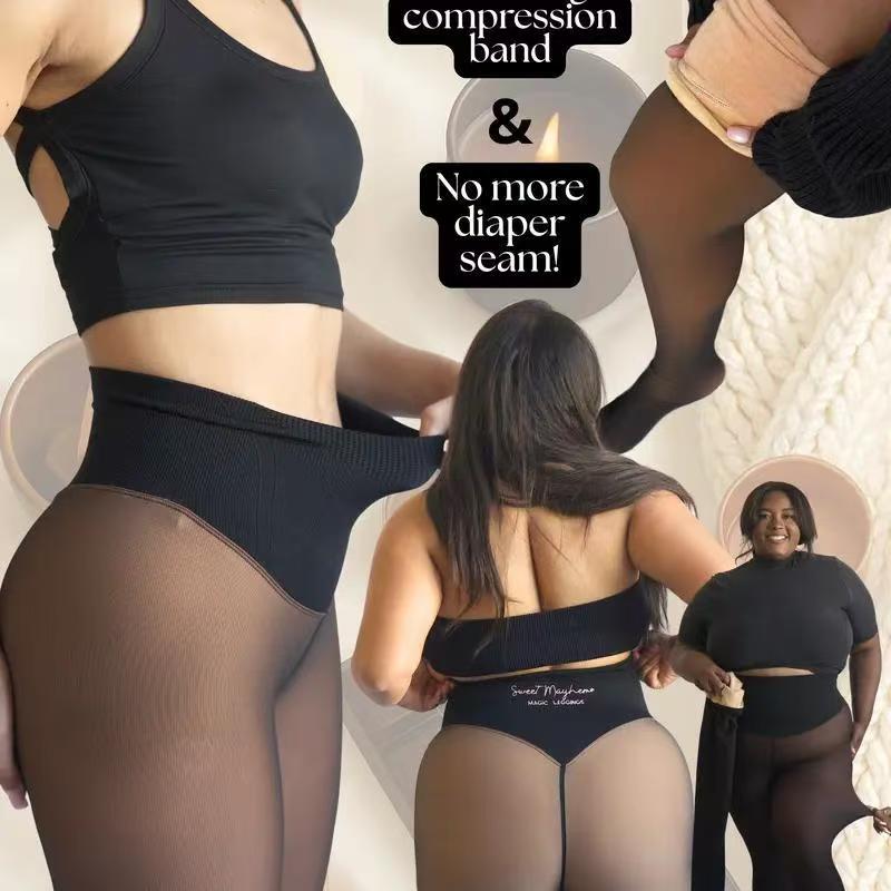 NEW COMPRESSION BAND & ONE SEAM OPTION! THE ORIGINAL MAGIC FLEECE LINED LEGGINGS - XXS TO 3XL - 4 SHADES - CLOSED FOOT - Fleece Tights Available in Plus Size and Light to Brown Fur Womenswear Basic Outfits Big
