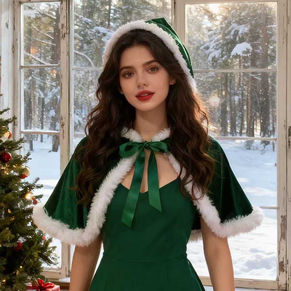 Christmas cape Christmas cloak set Christmas outfit Santa Claus holiday costume Women's shawl