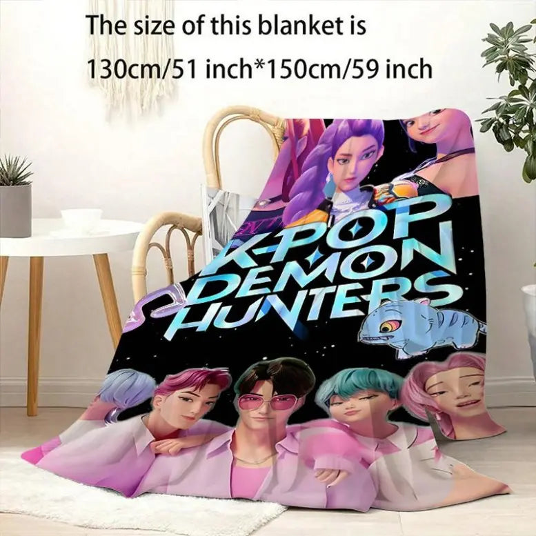 Cartoon Anime Character Blanket, Home Decor Throw, Office Nap Blanket, Sofa Blanket, Best Gift For Friends And Family,Zoey,Mira,Rumi,Huntrix,Sajaboys,Gift For Kids, Gift For Men & Women, K-POP Demon Hunters Merch