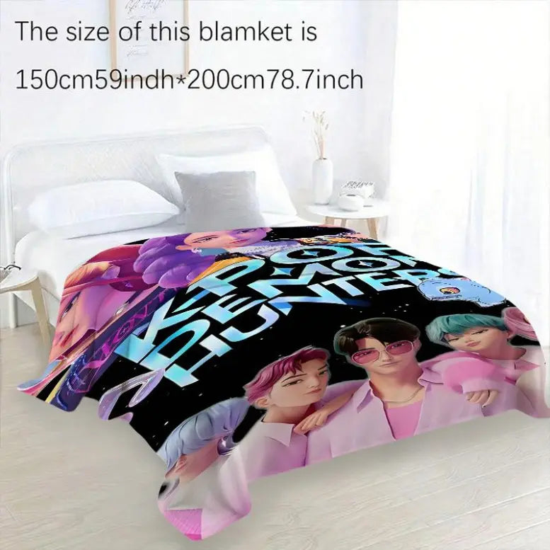 Cartoon Anime Character Blanket, Home Decor Throw, Office Nap Blanket, Sofa Blanket, Best Gift For Friends And Family,Zoey,Mira,Rumi,Huntrix,Sajaboys,Gift For Kids, Gift For Men & Women, K-POP Demon Hunters Merch