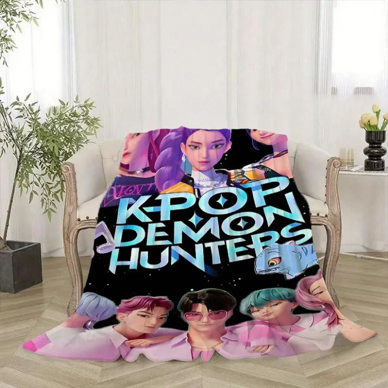Cartoon Anime Character Blanket, Home Decor Throw, Office Nap Blanket, Sofa Blanket, Best Gift For Friends And Family,Zoey,Mira,Rumi,Huntrix,Sajaboys,Gift For Kids, Gift For Men & Women, K-POP Demon Hunters Merch